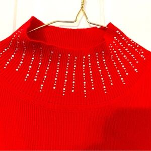 Quacker Factory Red Rhinestone Turtleneck Sweater 1X NWT Soft Glitzy Plus